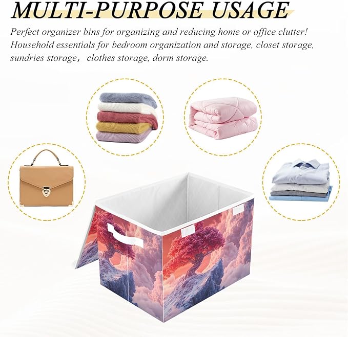 Storage Cube with Lid Fantastic Tree Print 16.5×12.6×11.8 IN 1 Pack Collapsible Large Capacity Foldable Storage Basket Bin Organizer