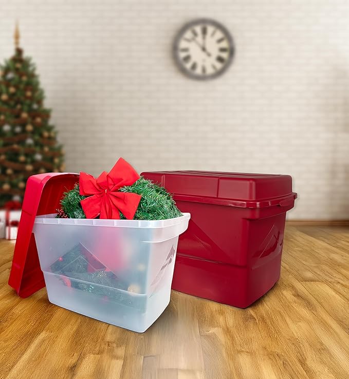 26 Gallon HI-TOP Storage Tote Clear Base with Red 4-Inch-Tall Lid 8-Pack