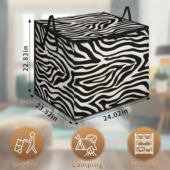 Large Zebra Storage Bags with Lid XL Blanket Clothes Storage Bins Foldable Organizers Storage Containers with Handle for Comforters Bed Sheets Pillows Zebra Print