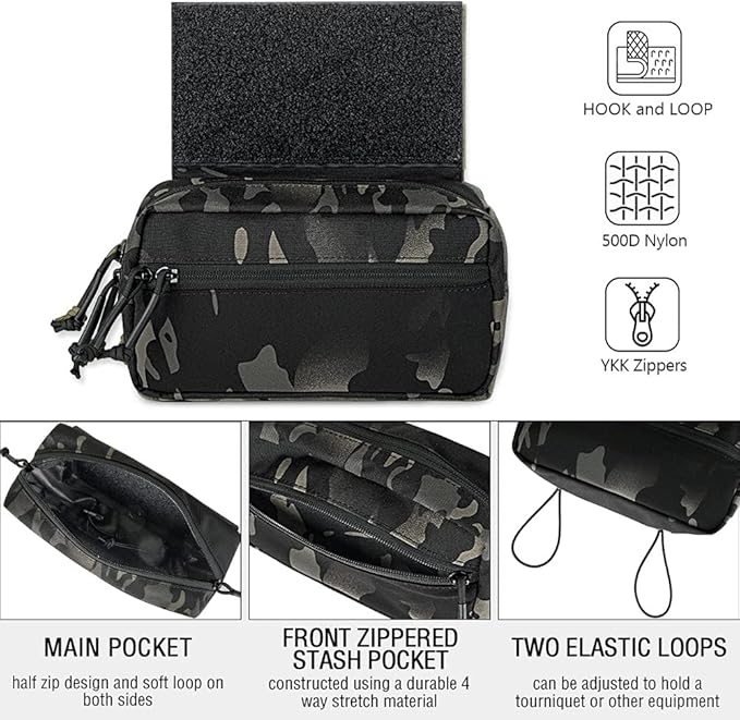 KRYDEX Tactical Drop Pouch Sub Abdominal Carrying Kit Bag Tactical Fanny Pack with Hook and Loop Panel for Tactical Vest Chest Rig (MCBK)