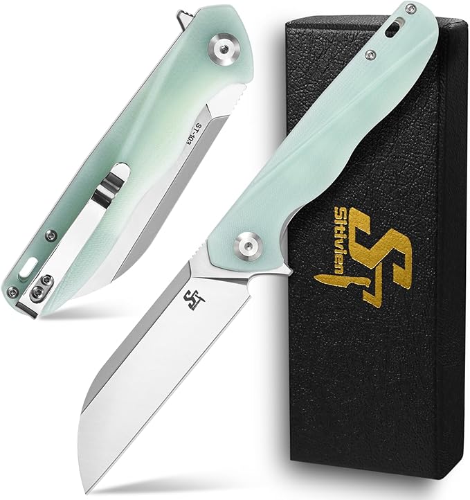 Sitivien ST103 Folding Knife D2 Steel Blade+G10 Handle Pocket Knife EDC Tool Knife for Outdoor Camping Hunting Survival (Jade)