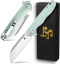 Sitivien ST103 Folding Knife D2 Steel Blade+G10 Handle Pocket Knife EDC Tool Knife for Outdoor Camping Hunting Survival (Jade)