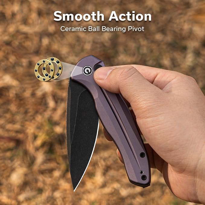 CIVIVI Kitefin EDC Pocket Knife 3.22“ 14C28N Drop Point Blade Folding Knife Aluminum Handle with Reversible Clip for Camping Hiking Hunting C24091-3 Purple