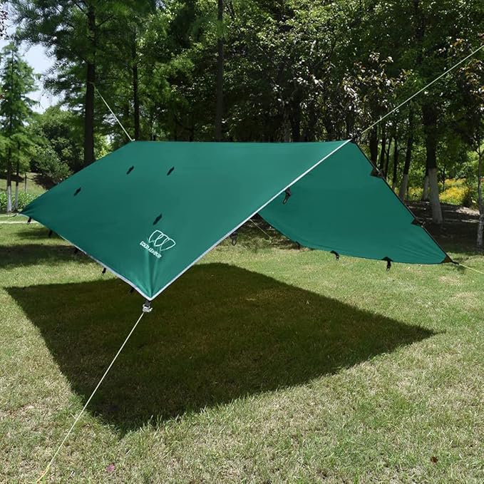 Gold Armour Rainfly Tarp Hammock Premium 14.7ft/12ft/10ft/8ft Rain Fly Cover Waterproof Ultralight Camping Shelter Canopy Survival Equipment Gear Camping Tent Accessories (Green 12ft x 10ft)
