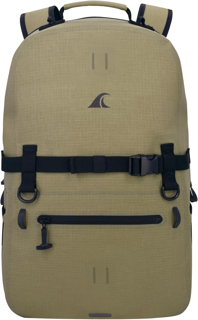 Breakwater Supply™ Fogland CORDURA Waterproof IP68 Submersible Backpack | Laptop Sleeve &amp Airtight Zippers for Outdoors Travel Hiking Fishing Floating Dry Bag Unisex TPU (Safari Tan 25L)