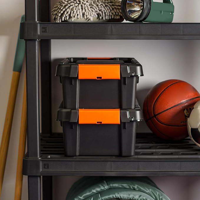 3 Gal. Heavy Duty Plastic Storage Bins with Lockable Lids - Stackable Latching Totes for Tools Seasonal Items Sports Equipment Black
