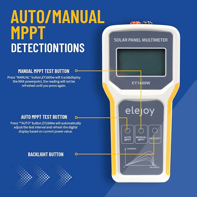 1600W Solar Panel Tester MPPT Photovoltaic Multimeter &amp Watt Meter Smart Portable Tool for Solar PV Panel Data &amp Troubleshoot Measures Power Output Performance and Open Circuit Voltage