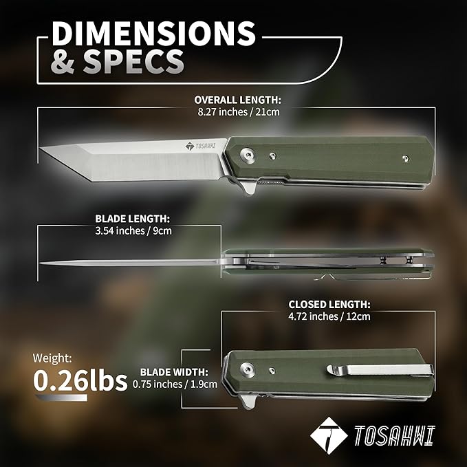 Pocket Folder Folding Knife: 3.54 5CR15Mov Steel Grey titanized Satin Blade G10 Scales Flipper Liner Lock EDC Reversible Deep Clip -Green