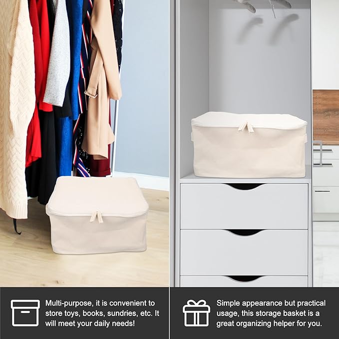 STOBAZA Decorative Storage Basket with Lid 13 Inch Foldable Fabric Clothes Storage Box for Living Room Wardrobe Organization and Toy Book