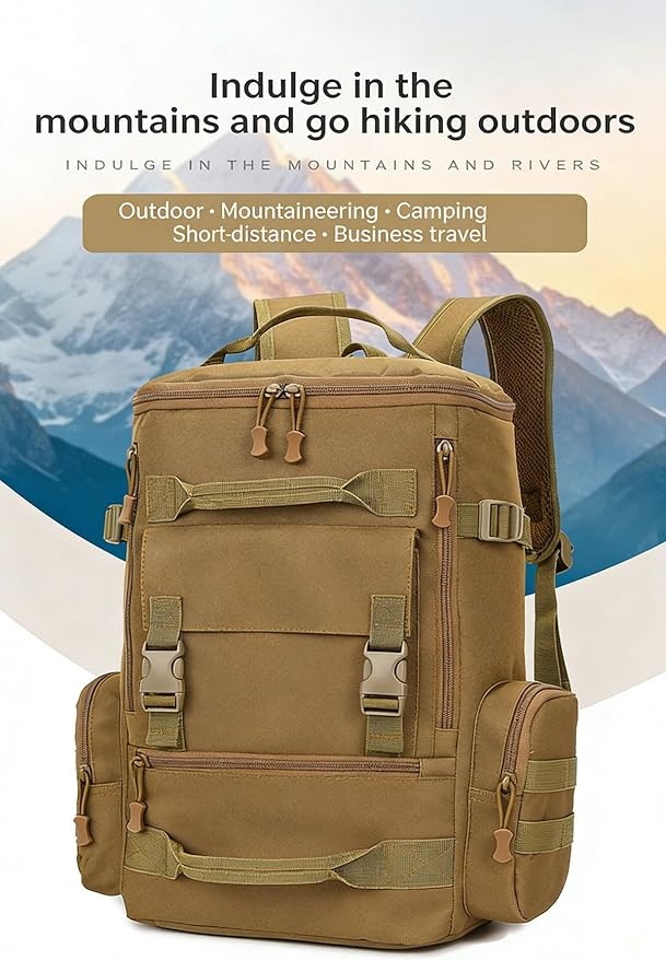 LINGYUE Tactical Backpack Bagpack Waterpoof Hiking For Camping Travel Commute With Laptop Compartment Multi Pockets For Men Women(Khaki)