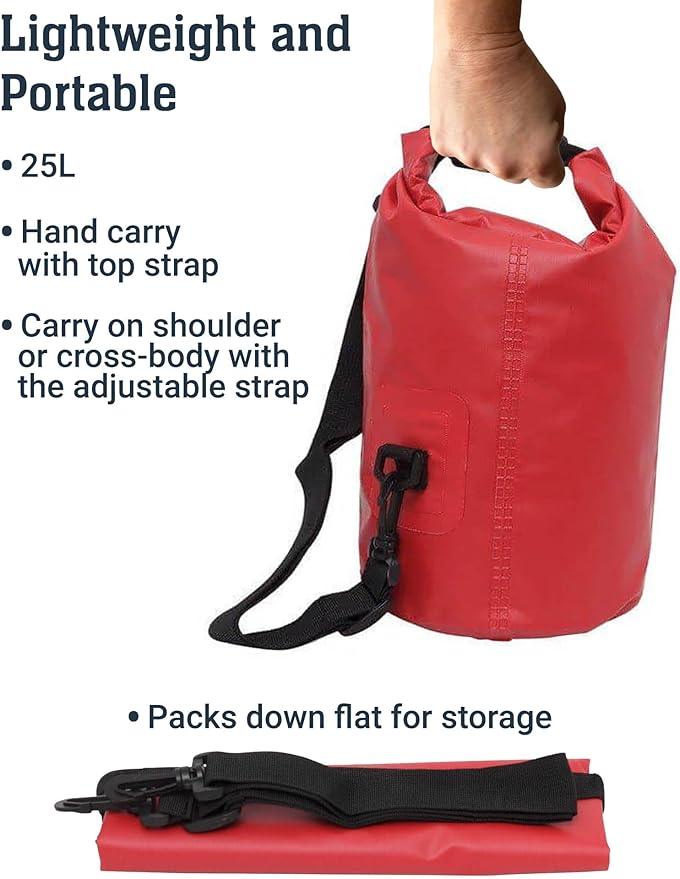 BKC Brooklyn Kayak Company Waterproof Dry Bag - Roll Top Floating Backpack Outdoor Gear Sack for Kayak Fishing Beach Paddle Board Boating Camping Tear Resitant (25 L) - Pack of 3