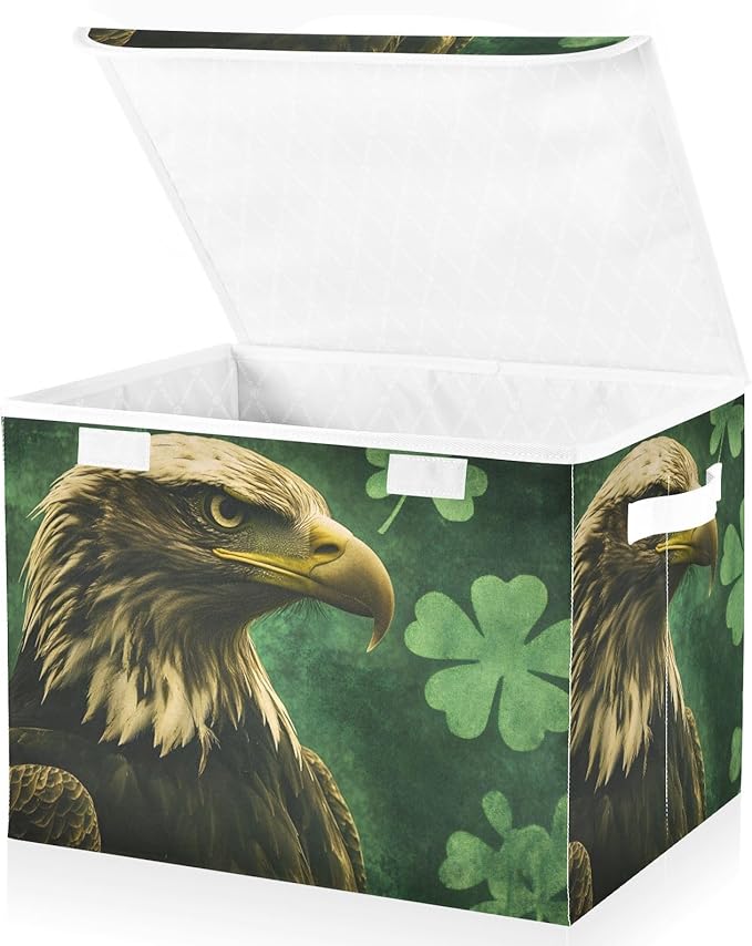 Storage Cube with Lid Bird Lucky Leaves Print 16.5×12.6×11.8 IN Collapsible Large Capacity Foldable Storage Basket Bin Organizer