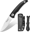 TONIFE Nova 2.68'' Blade Mini Neck Knife Full Tang Fixed Blade Knife with Kydex Sheath and Adjustable Paracord Lanyard for Camping Outdoor Survival Tool (Black+Satin)