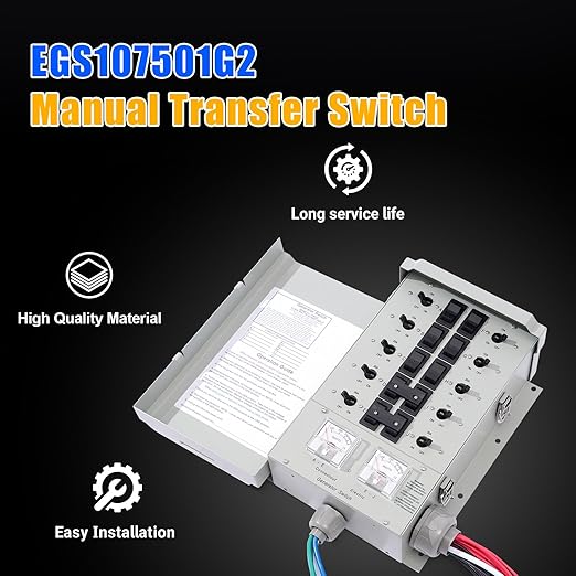 30 Amp Generator Transfer Switch Kit 10-Circuit 7500 Watts Include Weatherproof Inlet Box and 10 Foot Power Cord PVC Conduit Used Indoors or Outdoors NEMA 3R