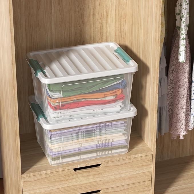 4-pack 35 Quarts Latching Storage Boxes Large Clear Plastic Storage Tote Bins with Lids