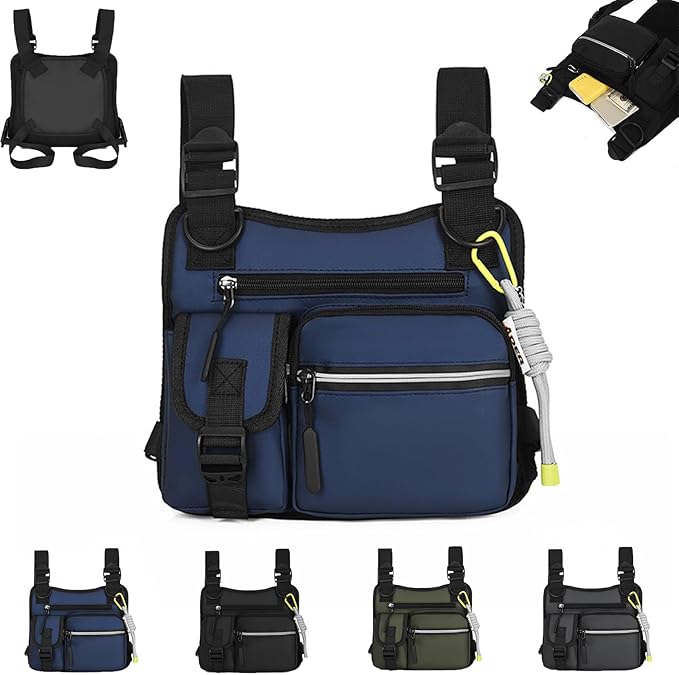 Adjustable Zipper Multi-Functional Tactical Chest Bag Chest Bag for Men for Hiking Fitness Outdoor (Blue)