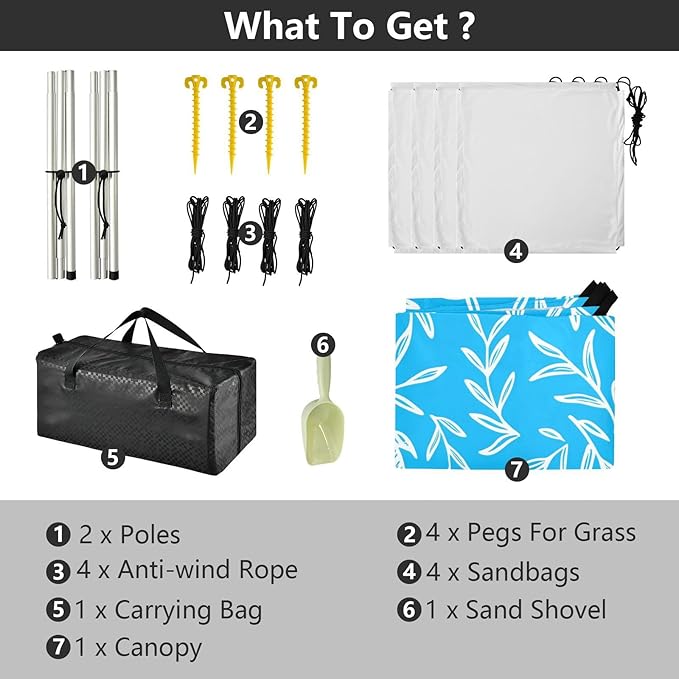 Beach Canopy with Windproof Ropes &amp Sandbags Beach Tent Sun Shade Sun Shelter for Camping Trips Fishing Backyard Fun or Picnics Branches