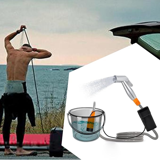 kowaku Camping Shower Portable Shower Camp Shower Waterproof Electric Shower Pump Outdoor Shower for Travel Beach Backpacking Hiking