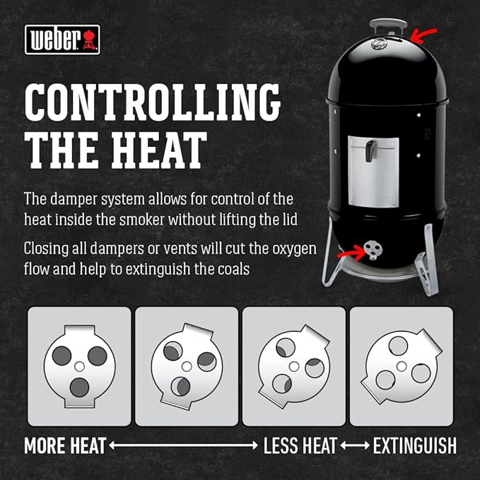 Weber Smokey Mountain Cooker 18-Inch Charcoal Smoker – Outdoor BBQ Smoker with Dual Cooking Grates Porcelain‑Enameled Kettle &amp Temperature Control Dampers