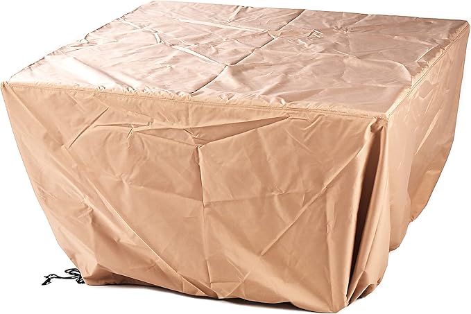 Oakland Living Square 42 in. x 42 in. Aluminum Propane Fire Pit Table with Glass Beads Two Covers Lid 57000 BTUs in Brown Finish