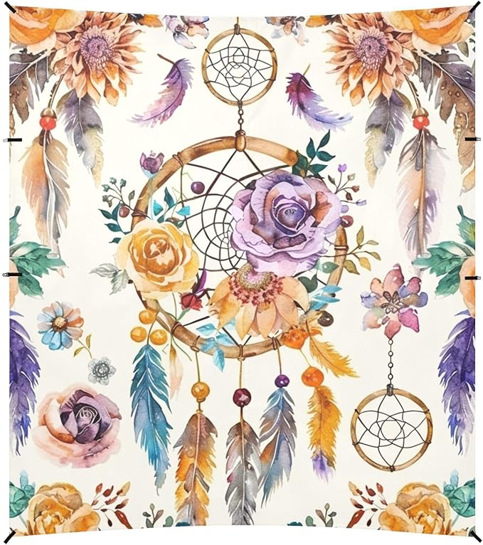 ALAZA Watercolor Ethnic Dream Catchers Flowers Beach Tent Sun Shelter Portable Canopy Sunshade for Outdoor Camping Picnics Backyard Fun 10x9 ft