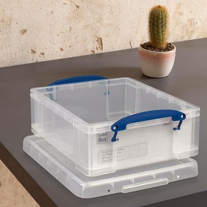 Really Useful Box 4 Pack Storage Bins Clear Plastic Stackable Organizing Totes 8.1 Liter