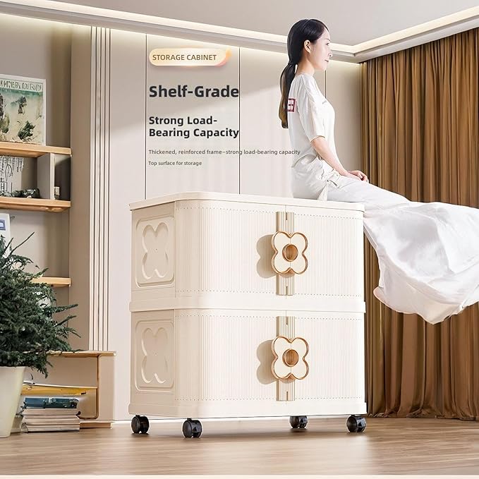 Storage Bins with Lids Stackable Folding Plastic Storage Containers for Home Closet Office Kids Room Clear Doors Magnetic Closure Collapsible Organizer