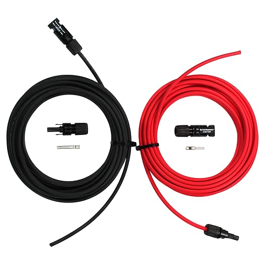 TEMCo 10 AWG Solar Wire Extension Cable 40 Ft Red + 40 Ft Black Staubli MC4 Connectors Pre-Installed on One End
