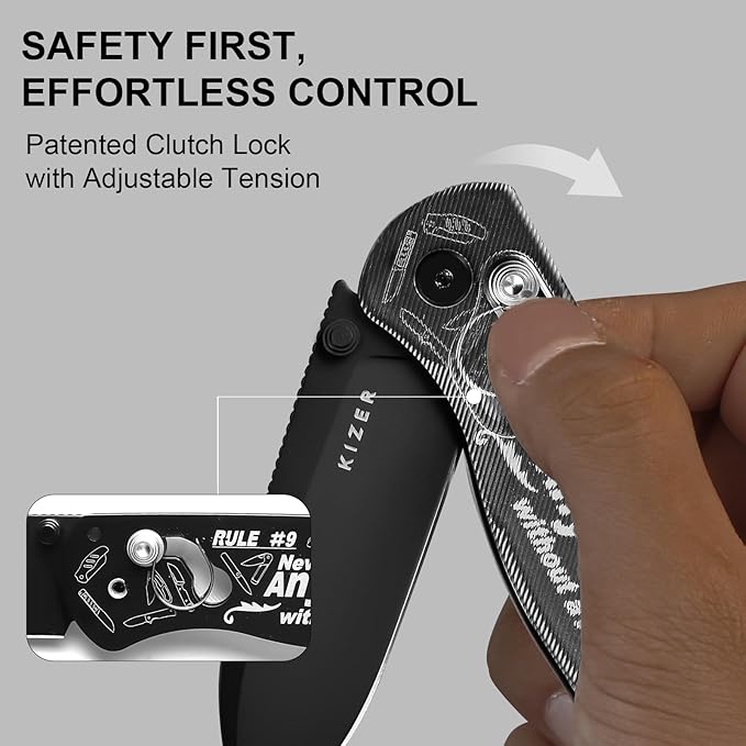 Kizer Drop Bear EDC Pocket Knife 2.97” Nitro-V Blade Acrylic Handle Folding Knife with Thumb Stud Opener Clutch Lock EDC Knives for Men Women Gift V3619A14