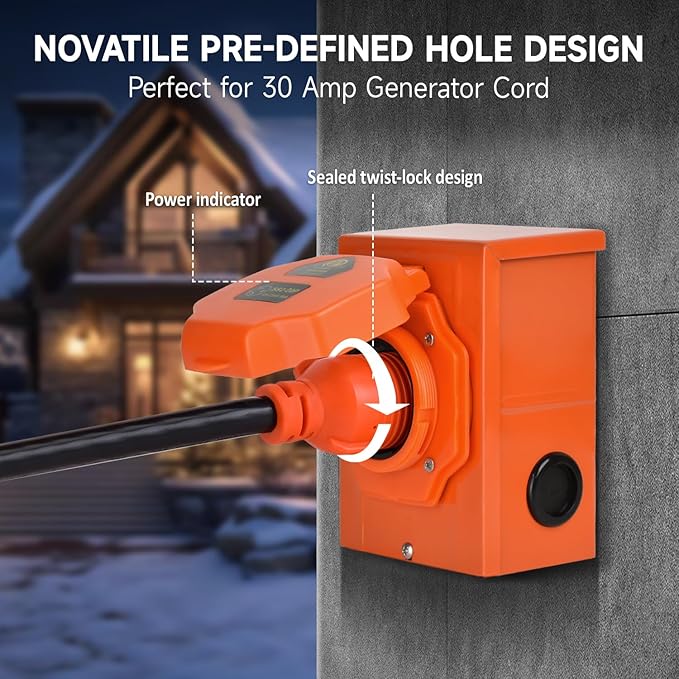 H HZXVOGEN 30 Amp Generator Cord and Power Inlet Box Kit 25FT RV Extension Cord NEMA L14-30P/L14-30R STW 6/3+10 AWG Power Cord with Pre-Drilled Generator Inlet Box Twist Lock Connector UL&ampETL Li