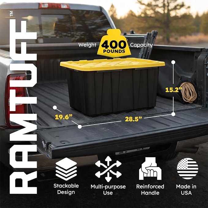 Ramtuff 6 Pack Heavy Duty Stackable Storage Container Snap-Tight Lid 27 Gallon and ORGANIZE-IT! 4 Pack 6 Slot Tote Dividers for Storage Containers
