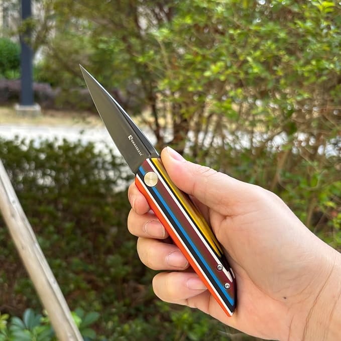Penetrator OutdoorFolding Knife-D2Steel Blade DLcCoating ColorfulStriped G10 HandPocket Knife withTitanium Pocket Clip(8003-3)