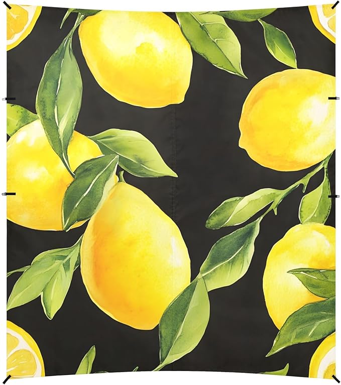 ALAZA Lemon Pattern on Black Beach Tent Sun Shelter Portable Canopy Sunshade for Outdoor Camping Picnics Backyard Fun 10x9 ft