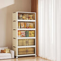 Stackable Storage Bins with Magnetic Doors &amp Top Lid Foldable Rolling Storage Cabinet with Wheels Collapsible Plastic Closet Organizer Tower for Clothes Shoes Blankets Bedroom&ampDorm (5 Tier)