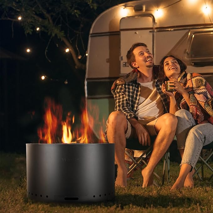 VEVOR Smokeless Fire Pit Stove Bonfire H: 17 in x Dia: 28 inWood Burning Fireplaces with Removable Ash Pan SUS430 Stainless Steel Inner Portable Outdoor Firepitfor Outdoor Patio Camping Black