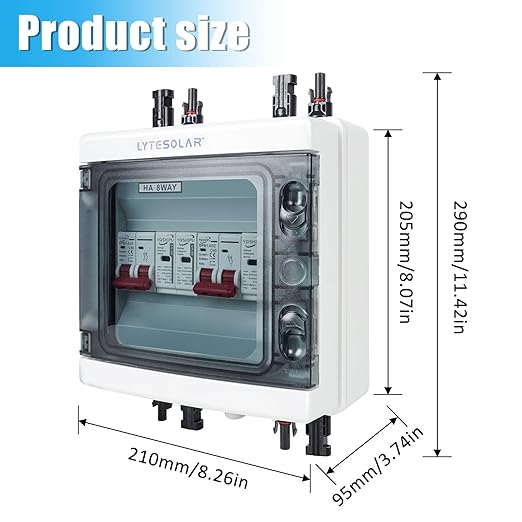 2 String 1000V PV Combiner Box 2 in 2 Out Dual String 63A DC Circuit Breaker with Solar Disconnect Function Surge Protection IP65 Weather-Resistant Enclosure