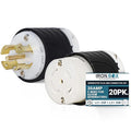 Iron Box L21-30 Generator Plug and Connector Set L21-30P + L21-30R 30A Durable Materials 120/208V 5-Wire Locking Power Cord End Industrial Grade Nylon Housing 6240W Generator Cable 12/5 AWG(20pack)