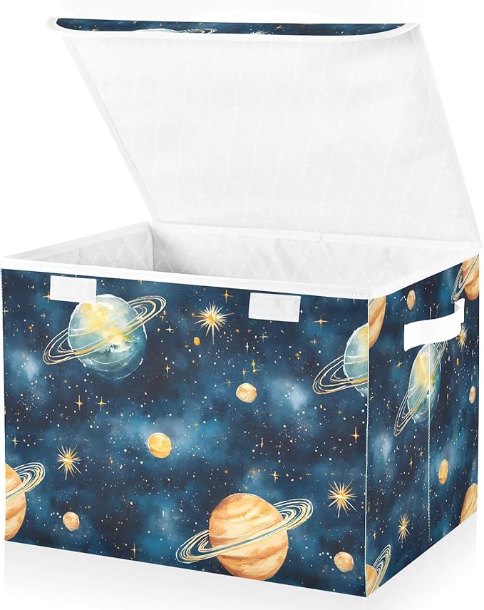 Storage Cube with Lid Watercolor Space Print 16.5×12.6×11.8 IN Collapsible Large Capacity Foldable Storage Basket Bin Organizer