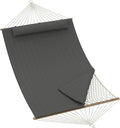 2 Person 12FT Hammocks for Outside Double Quilted Fabric Outdoor Hammock with Spreader Bar Large Removable Pillow Storage Pockets Carabiners Max 450 Lbs Capacity