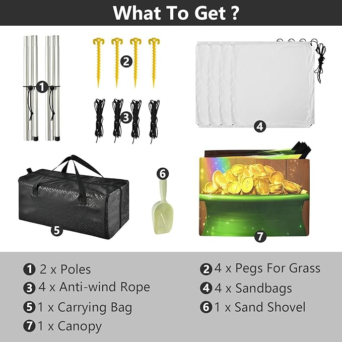 xigua St. Patrick's Day Beach Tent Sun Shelter with Carrying Bag - Silver Coated Oxford Fabric Beach Canopy for Beach Camping Fishing - Includes Windproof Ropes Sandbags &amp Stakes