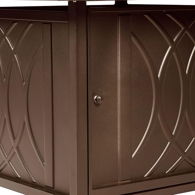 Oakland Living Square 42 in. x 42 in. Aluminum Propane Fire Pit Table with Glass Beads Two Covers Lid 57000 BTUs in Brown Finish