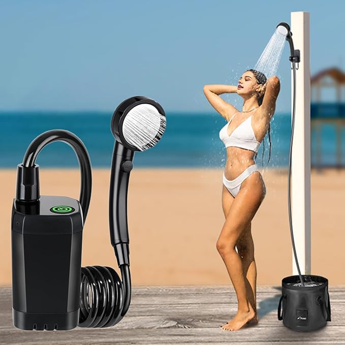 BENBOR Electric Portable Camping Shower - 6000mAh Battery Powered Outdoor Shower with Intelligent Digital Display Lightweight ABS Design for Camping Dog Washing &amp Tent Shower Use Black