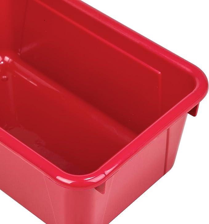 Storex Small Cubby Bins – Plastic Storage Containers for Classroom with Non-Snap Lid 12.2 x 7.8 x 5.1 inches Red 5-Pack (62407A05C)