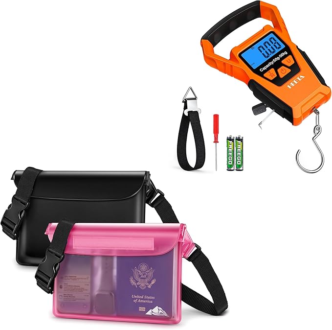 HEETA Waterproof Pouch Bag Screen Touch Sensitive Black &amp Pink Bundled with Waterproof Fish Scale Digital with Backlit LCD Display