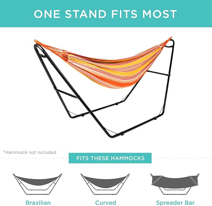 Best Choice Products Adjustable Portable Hammock Stand Outdoor Patio Weather-Resistant Steel for 9-14ft Hammocks w/Hanging Hooks Powder-Coated Finish Carrying Bag 450lb Weight Capacity