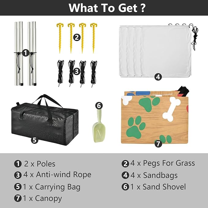 xigua Paw Print Beach Tent Sun Shelter with Carrying Bag - Silver Coated Oxford Fabric Beach Canopy for Beach Camping Fishing - Includes Windproof Ropes Sandbags &amp Stakes