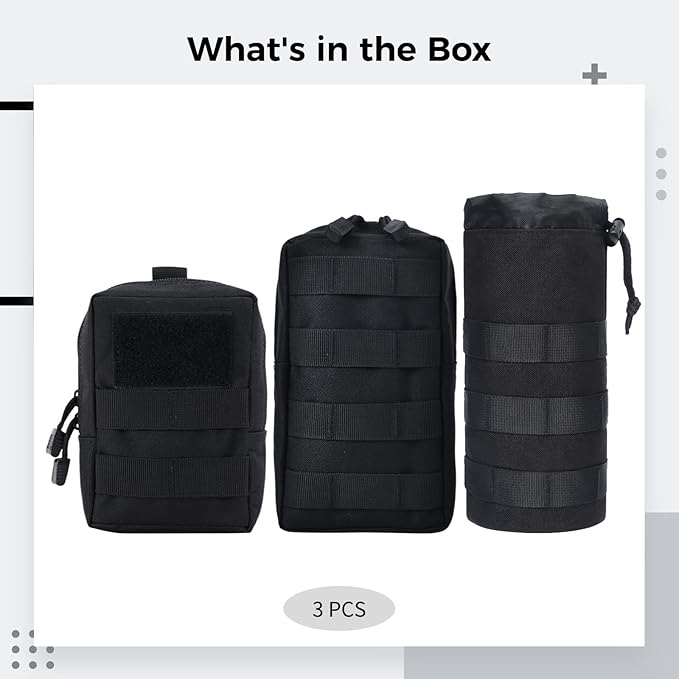 3-Pack Molle Tactical Pouches Water Bottle Holder &amp Utility Waist Bag Set Modular Gear for Camping Hiking and Outdoor Activities