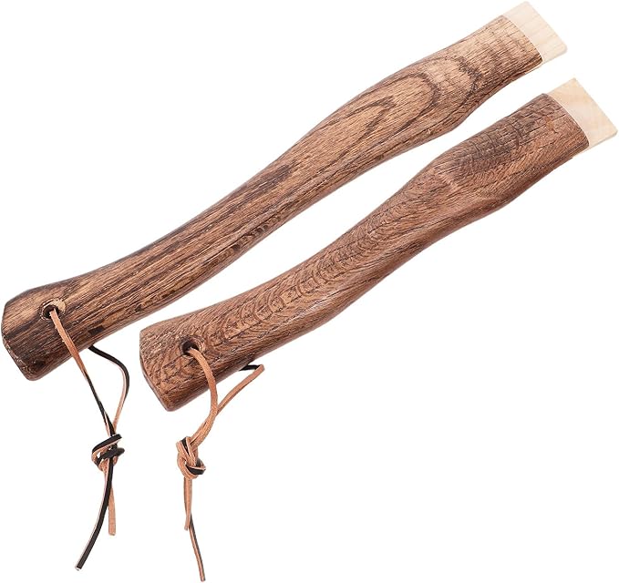 2Pcs Curved Short Wooden Axe Handle Replacement for Hatchet and Hammer with Hanging Cord 26Cm and 33Cm Solid Wood Handles with Wooden Pin Suitable for Camping and Outdoor Tools