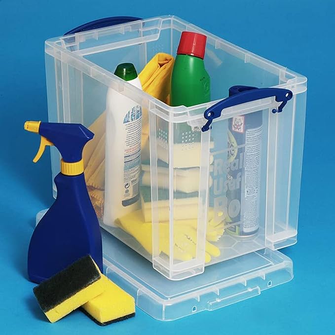 Really Useful Box 19 Liter Plastic Stackable Storage Container w/Snap Lid &amp Built-in Clip Lock Handles for Home &amp Office Organization Clear (5 Pack)