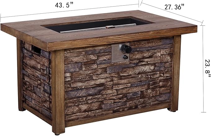 Afterglow Outdoor Retangular TerraFab Propane Fire Pit Table for Outside Patio Backyard Garden with Weather Cover and Lava Rocks 50000 BTU 43.5”Lx27.36”Wx23.8”H Brown CSA Certificated